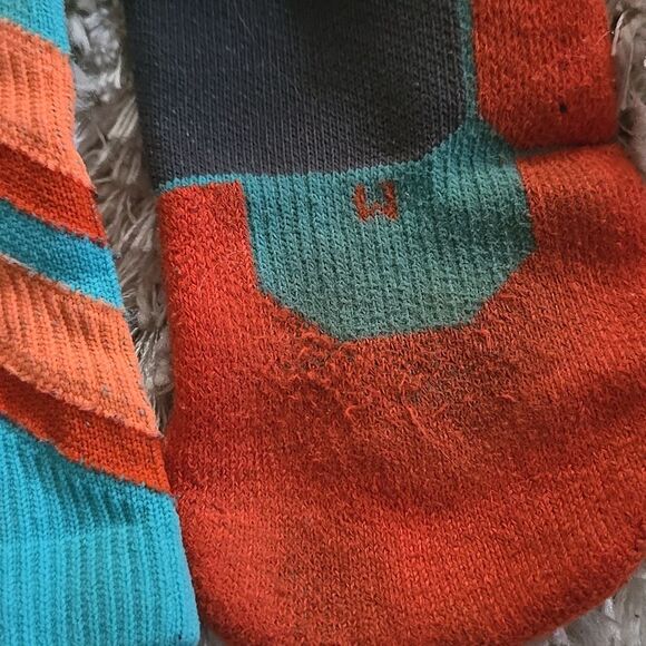 Nike Elite Multicolor Crew Socks Medium Hyper Orange Teal Tall Mens Unisex Gym - Picture 8 of 14